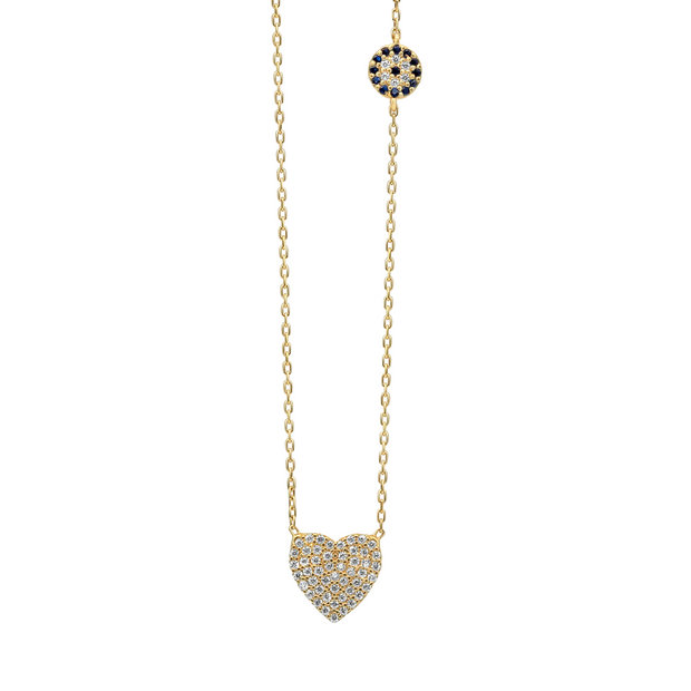 The Pave Heart Necklace With Evil Eye