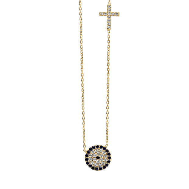 The Pavé Evil Eye and Cross Necklace