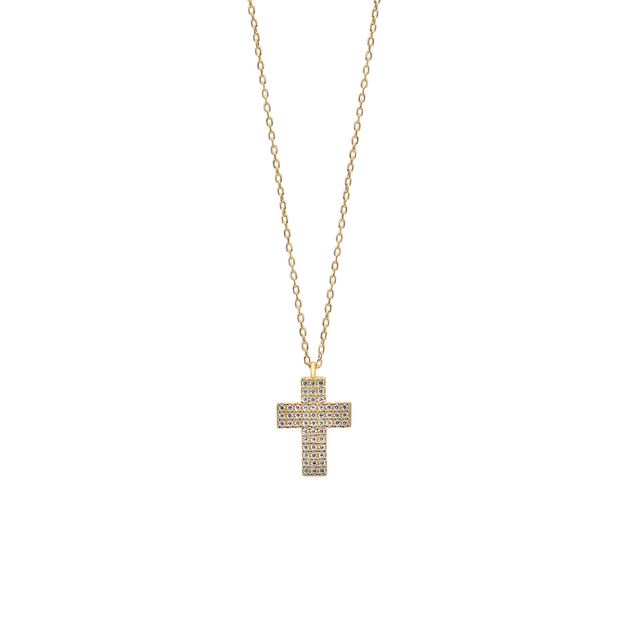 The Three Row Pavé Cross Necklace