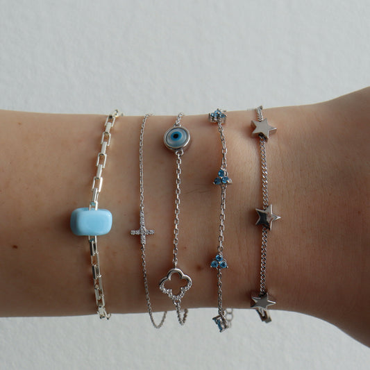 The Evil Eye and Half Pave Clover Bracelet