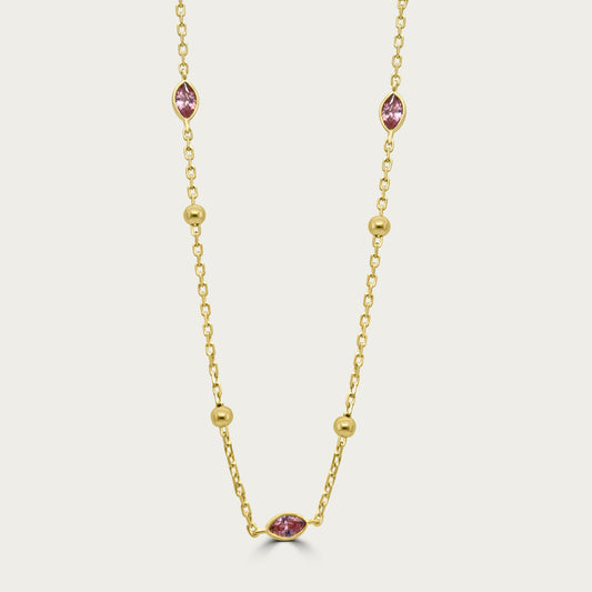 The Beaded Bezel Marquis CZ Station Necklace