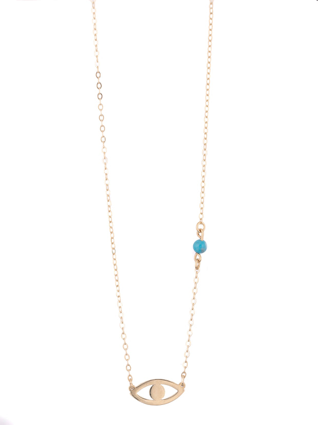 14 K Gold Simple Evil eye Necklace with Turquoise