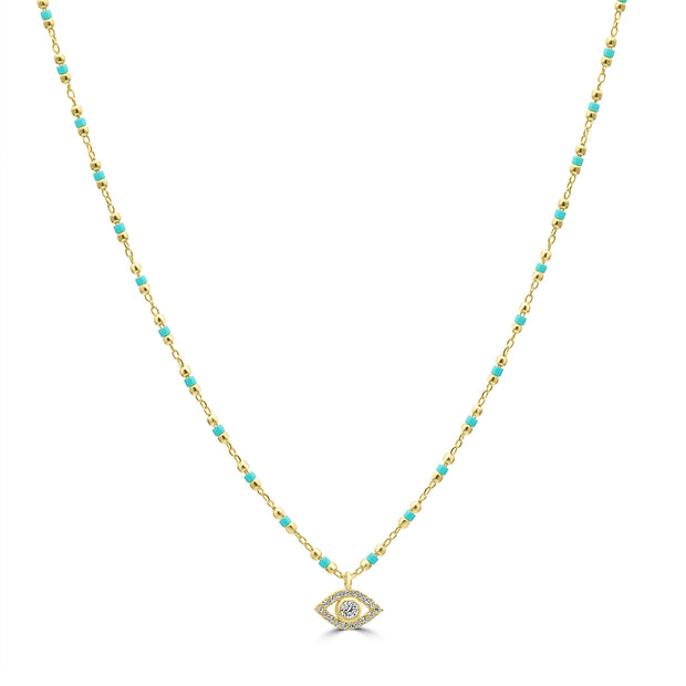 The Protecting Eye Necklace on Colourful Beaded Chain Necklace