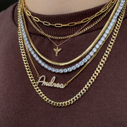 The Custom Pavé Cursive Name Necklace on Cuban Chain